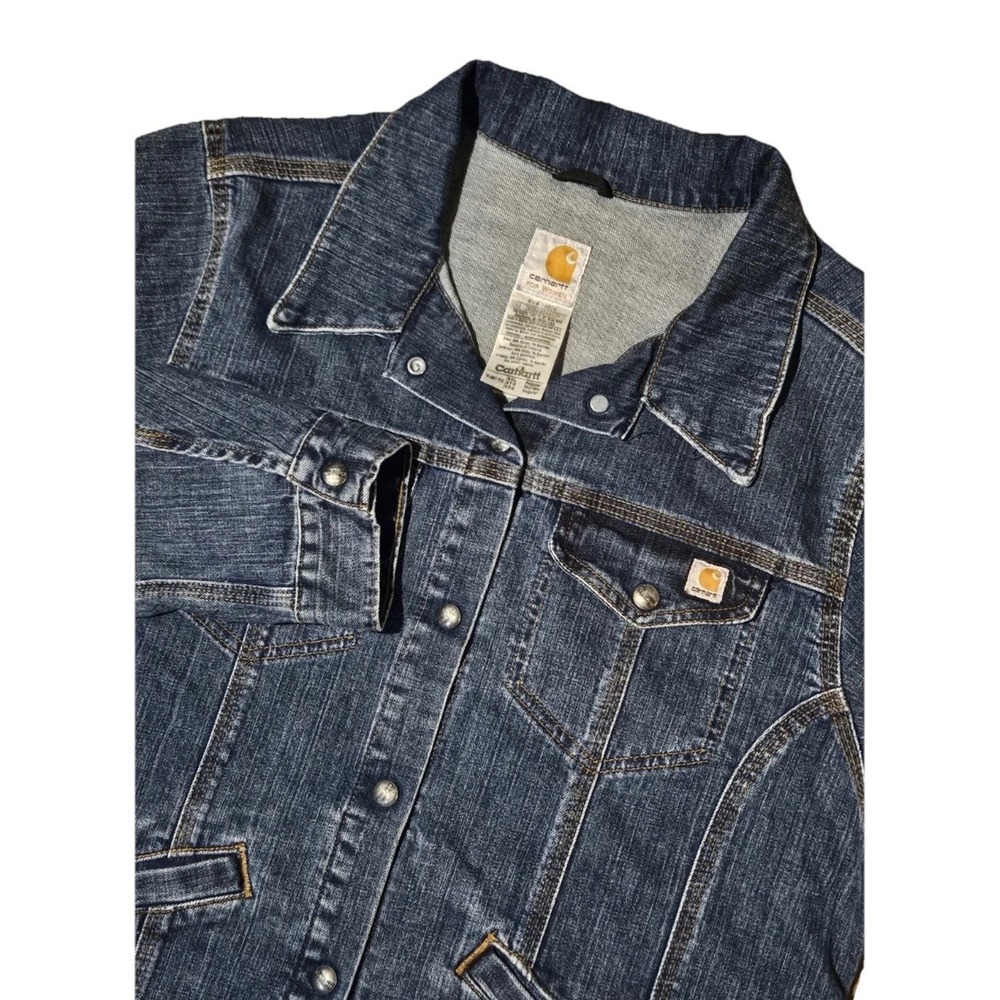Carhartt Denim Jacket Women 2XL Dark Blue WJ001 F10 Trucker Stretch